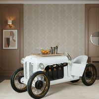 Chariot de bar vintage en métal et bois, style industriel, avec porte-vin et rangement pour verres