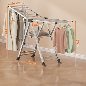 Chất Lượng Cao Hợp Kim Nhôm Có Thể Gập Lại Cánh Khô Móc Áo Đôi Tầng Thường Vụ Loại Đa Chức Năng Xách Tay Quần Áo Khô Giá - Product Image 5