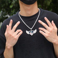 Collier Pendentif Souvenir en Cuivre et Zircon, Motif Cœur Ailé, Style Européen-Américain, pour Photos Personnalisées, Créatif DIY, Commémoratif Hip Hop