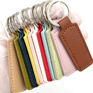 Custom LOGO PU Leather Keychains Rectangular Engraving Blanks Keychains with <b>Key</b> <b>Ring</b> for Chain Stamping DIY Crafts Accessories - Product Image 5