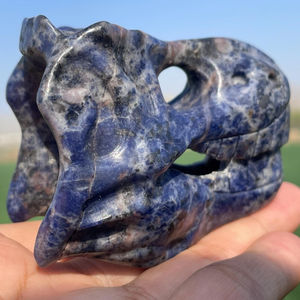 Venta al por Mayor de Estatuas de Calaveras de Dinosaurio de Piedra Natural Bohemia con Vetas Azules y Piedra de Sangre de Dragón, Artesanías para Decoración del Hogar y Regalos - Product Image 1