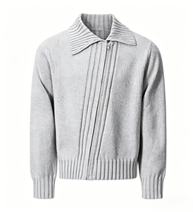 Servizio OEM Cardigan da <span class=keywords><strong>Uomo</strong></span> con Colletto a Costine e Zip Frontale in Tessuto Testurizzato Spandex/Cotone Vestibilità Slim Anti-restringimento Anti-pilling - Product Image 1