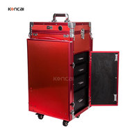 Trousse de Maquillage et Manucure Professionnelle Pliable à Roulettes avec Double Plateau pour Techniciens de Salon et Artistes