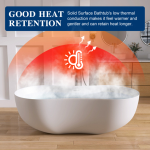 Bañera Maydon de 1700 mm, Bañera de Resina Sólida para Villa, Bañera Moderna Independiente de Color Blanco Mate, Fabricante de Bañeras - Product Image 3