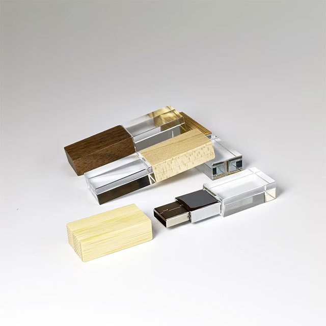 Wooden Glass USB Flash Drive 2.0 1GB 2GB 4GB Crystal USB Memory Stick 3.0 8GB 16GB 32GB 64GB Wedding Gift with Free Custom Logo