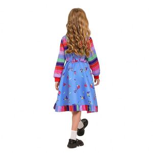Robe de poupée d'horreur en gros avec bretelles, robe imprimée rayée colorée pour fête d'Halloween 4ourcostumes - Product Image 1