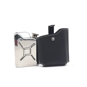 Fashionable 5oz Jerry Can Stainless Steel Hip Flask with leather pouch for Whiskey, Vodka