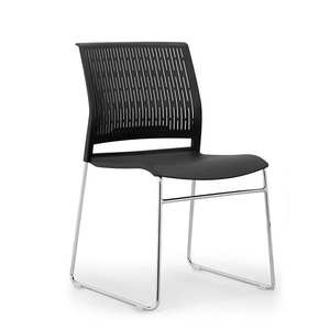 Chaise de bureau noire en plastique pour visiteurs, avec pieds en acier inoxydable et couleurs personnalisées, pour mobilier de travail et sièges de conférence - Product Image 1
