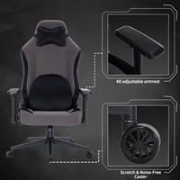 Chaise de jeu ergonomique traditionnelle en tissu, inclinable, pivotante, réglable en hauteur, avec vérin à gaz 4 positions, support lombaire, certifiée EN1335