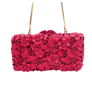 Pochette con Fiori di Cera Rosa, Borsa <span class=keywords><strong>da</strong></span> <span class=keywords><strong>Sera</strong></span> Lucida in Velluto per Donne Borsa Botanica Personalizzata OEM, Vendita all'Ingrosso Diretta dalla Fabbrica con MOQ Basso - Product Image 6