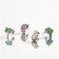 Pendientes de Plata S925 con Diseño de Coco, Piña, Sandía y Cactus, para Bodas y Fiestas, Modernos y a la Moda, con Micro-pavé, Diseño Exclusivo