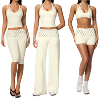 Ensemble de yoga 7 pièces pour femmes, effet deux pièces, imprimé pois, soutien-gorge de sport, hauts dos nu, shorts, capris, pantalons larges, pour la gym et le fitness