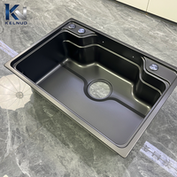 Évier de cuisine noir anti-taches au design personnalisé, évier simple moderne en acier inoxydable