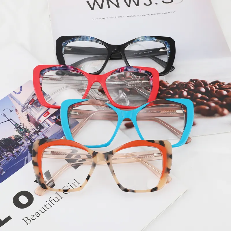 Wholesale Vintage Female Contrasting Colors Acetate Eye Glasses Eyewear Spectacle Optical Frame Eyeglasses For Men Women