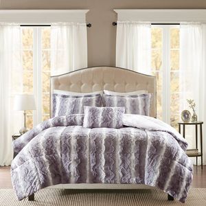 DB 4PC Faux Fur <b>Comforter</b> <b>Set</b> Soft Floral Solid for Spring Winter Christmas Home Wedding Hospital Hotel-Queen King Polyester - Product Image 2