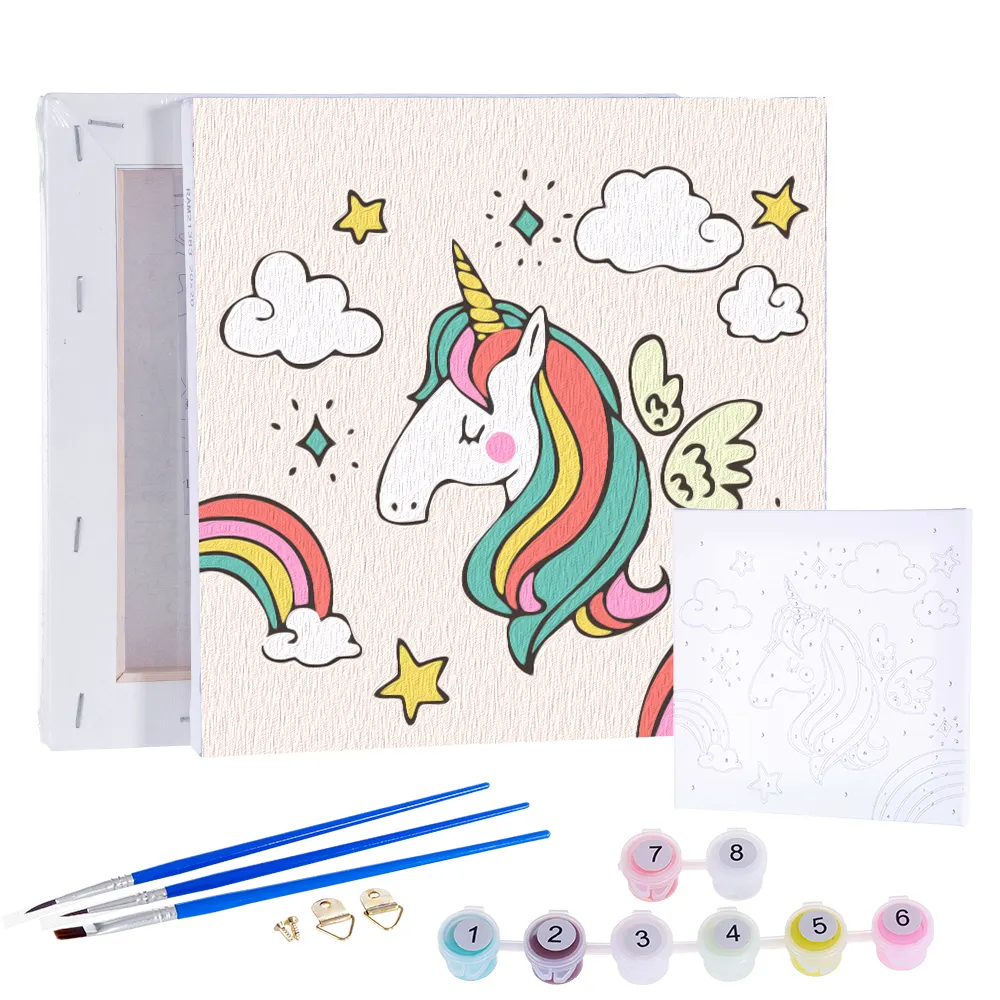 Kız erkek acemi renkli hayvan desen 8 "x 8" Unicorn çocuklar için sayılar tarafından DIY boyama