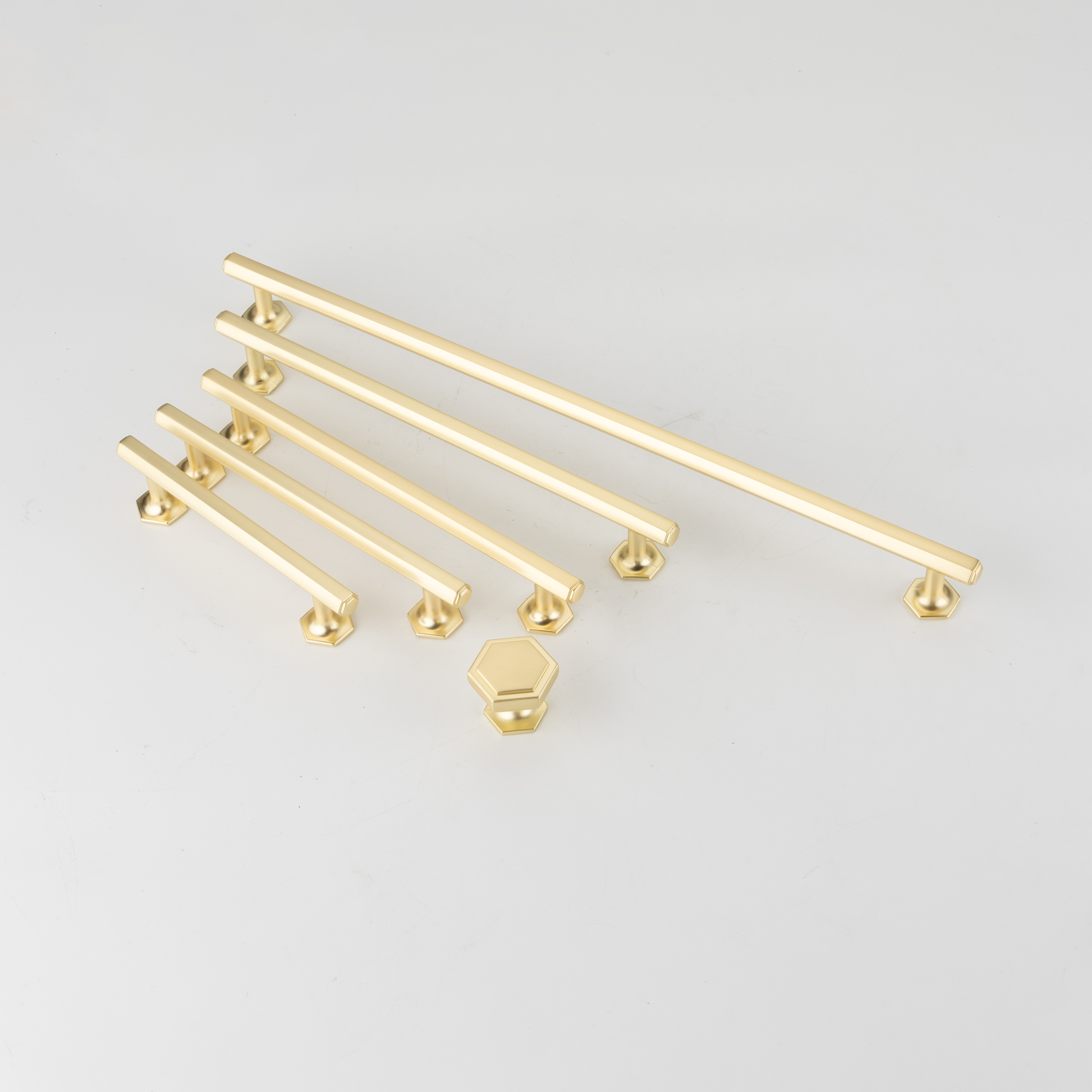 Modern Gold Cabinet Handles Hexagon Base Drawer Pulls Brushed Gold Furniture Hardware Series with Matching Knobs
