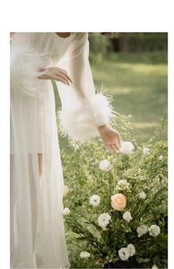 Vestido de novia de plumas de avestruz para mujer, conjunto de tul transparente, largo, Sexy, de satén, de crepé, elegante, con plumas - Product Image 6