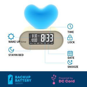 Phổ biến hình trái tim <span class=keywords><strong>LCD</strong></span> đồng hồ báo thức cho trẻ em thông minh Wake-up với đèn nền màu đỏ ánh sáng ban đêm vuông bàn bảng đồng hồ - Product Image 5