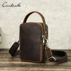 Crazy Horse Leather men sling Mini messenger phone bag piccola borsa a tracolla a tracolla per cellulare da uomo