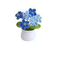 Tanaman Pot Kecil Buatan Tangan Rajutan Wol Bunga Forget-Me-Not Dekorasi Rumah & Pernikahan Natal Hadiah Kreatif Ornamen