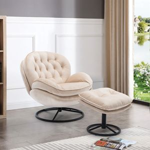 Chaise d'appoint DB avec pouf tufté beige inclinable style contemporain meubles de salon et de bureau à domicile doux et confortable - Product Image 5