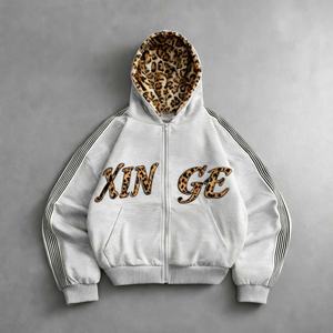 Sudadera con Capucha Extra Grande con Estampado de Leopardo, Diseño Personalizado, Estilo Urbano, Estampado Completo, Diseño a Rayas, Hombros Caídos, Corte Cuadrado, Sudadera para Hombre - Product Image 2