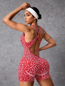 Combinaison <span class=keywords><strong>de</strong></span> <span class=keywords><strong>sport</strong></span> pour femme JINSI, imprimé léopard, bretelles croisées, short <span class=keywords><strong>de</strong></span> yoga, vêtements <span class=keywords><strong>de</strong></span> <span class=keywords><strong>sport</strong></span> ajustés, body à haute élasticité - Product Image 2