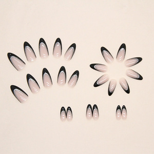 Da <span class=keywords><strong>donna</strong></span> moda francese europea americana ABS Full Cover Pre-progettato a forma di mandorla <span class=keywords><strong>nero</strong></span> Flash polvere 24 pz dita colla per unghie - Product Image 4