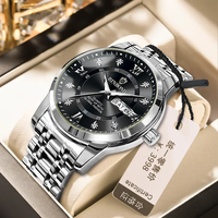 Montre Sport à Quartz pour Homme BINBOND 7169 Originale Étanche en Acier Inoxydable Lumineuse avec Cadran Jour/Date et Anneau Tendance en Plastique Platine