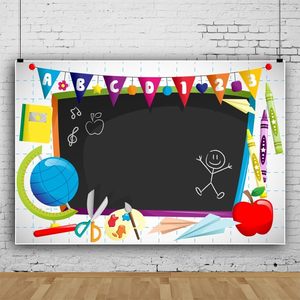 Fondo fotográfico para el regreso a la escuela, artículos escolares coloridos, guirnalda con lunares, fondo para fotografía, decoración de pancartas para fiestas, personalizable - Product Image 3
