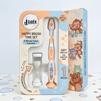 Brosse à dents pour enfants avec minuteur de brossage de 3 minutes, design dessin animé, base à ventouse, support vertical, poils souples, nettoyeur de langue