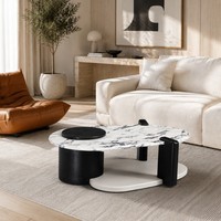 Ensemble de meubles de table console pour café, restaurant et salon, style minimaliste Evelyn, motif marbre, bois, matériaux écologiques, fonctionnel