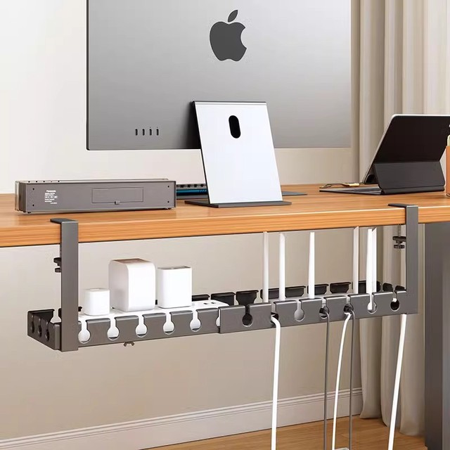 Under Desk Metal Cable Organizer & Rack Standing Type Single Tier Power Cord Storage Box No Drilling Desktop Socket Management