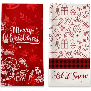 Christmas themed kitchen towel double printed custom design lint free machine washable tea towel