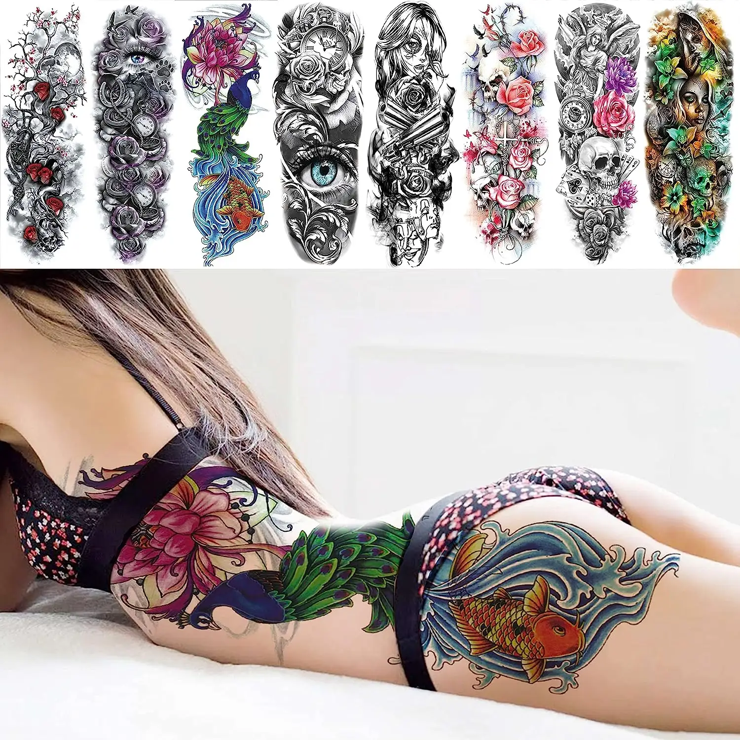Tatuagem braço cheio tatuagem temporária adesivos personalizados à prova d'água tatuagem temporária adesivo para homem e mulheres