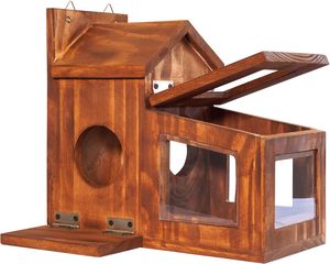 Mangeoire pour écureuils en bois Mangeoires pour écureuils à l'extérieur de l'hiver Mangeoire en bois pour le maïs avec panneau supérieur amovible - Product Image 2