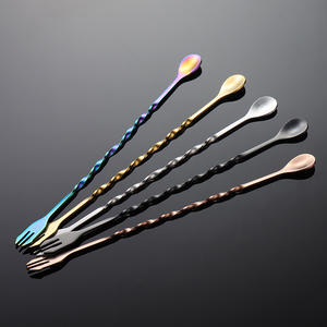 Sendok pencampur koktail Bar baja tahan karat pengaduk sendok pengocok Cocktail garpu dengan pegangan Putar - Product Image 3