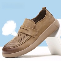 Mocassins d'été pour hommes en cuir de vachette, style britannique, décontractés, classiques, confortables, polyvalents, à bout ouvert, semelle plate, absorption des chocs