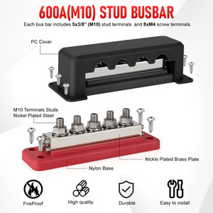 600A Busbar 5-Stud M10 Copper <b>Terminal</b> Block Red High Current Screw Connection - Product Image 2