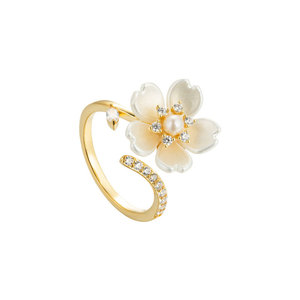 My Muyu Spring Pearl Flower <b>Open</b> <b>Ring</b> Gold Plated Adjustable Index Finger Jewelry Gift - Product Image 5