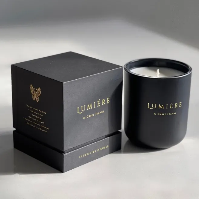Personalized customizable candle make box embossed matte black sample candle packaging boxes for small business