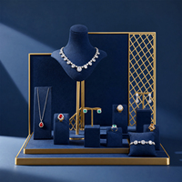 Zebopak - Proveedor de Bandejas de Exhibición de Joyería, Color Azul Marino con Marco Dorado, Juego de Exhibición de Joyería para Minoristas, para Collares, Anillos y Pendientes
