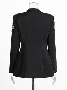 Giacca da <span class=keywords><strong>donna</strong></span> nera di lusso 2025 autunno nuovi cappotti corti a maniche lunghe con diamanti Sexy Deep-V - Product Image 4