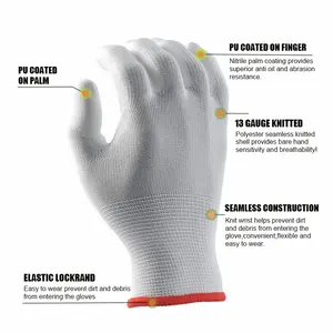 Guantes de trabajo personalizados de seguridad de construcción flexibles y ligeros de PU de punto de poliéster OEM 13G