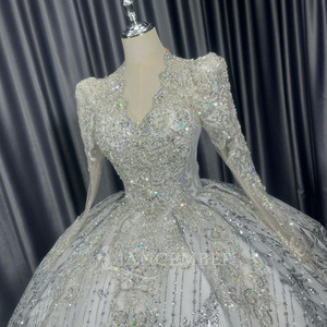 Lscm102 Elegant Sparkly Bridal Gown Illusion Crystal Beaded Full Skirt Tulle Ball Gown White <b>Wedding</b> Dress For Bride Jancember - Product Image 6