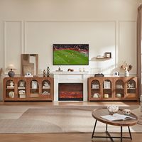 Buffet avec portes en verre cintrées, marron, moderne, en panneaux de particules, style antique, durable, grand espace de rangement, pour salon