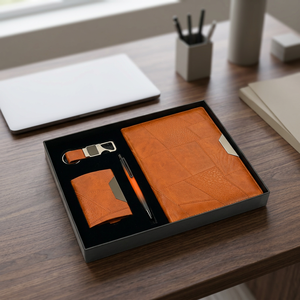 Set de Regalo Profesional 4 en 1 con Cuaderno A5, Bolígrafo Metálico, Tarjetero y Llavero de Cuero Sintético para Regalos Corporativos de Oficina - Product Image 4