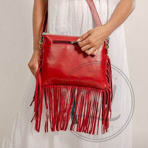 LW Turquoise Vintage Women's Designer <b>Bag</b> Genuine Leather with Fringe Tassel Single Strap Cross Body Hot Selling Painted <b>Bag</b> - Product Image 3