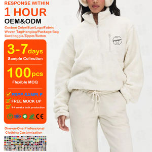 Sudadera de cuello alto para mujer al por mayor, de alta calidad, a la moda, de tejido grueso, con bordado personalizado, de forro polar, con cremallera de un cuarto. - Product Image 1